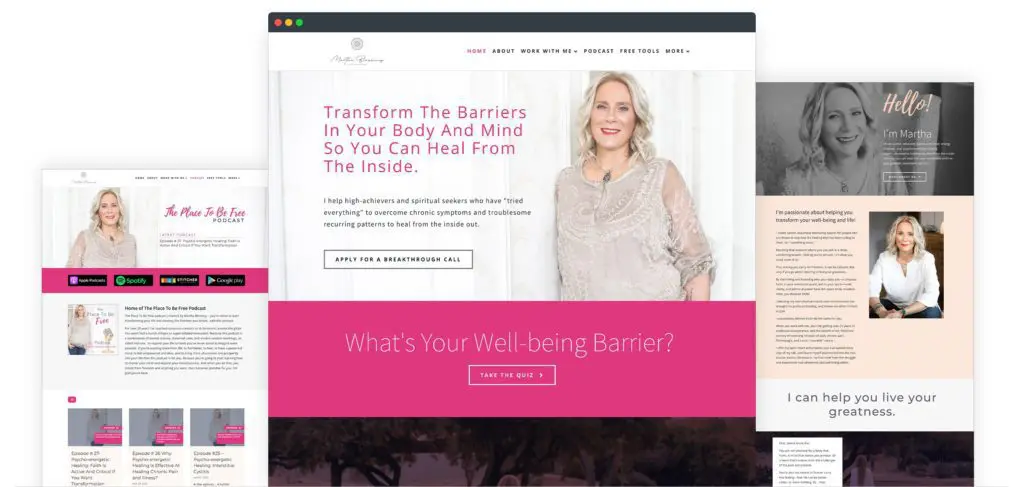 Screenshots of Martha Blessing's Website