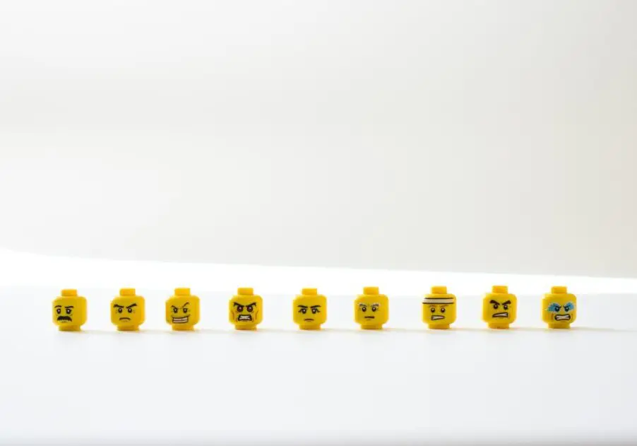 lego heads looking annoyed or angry