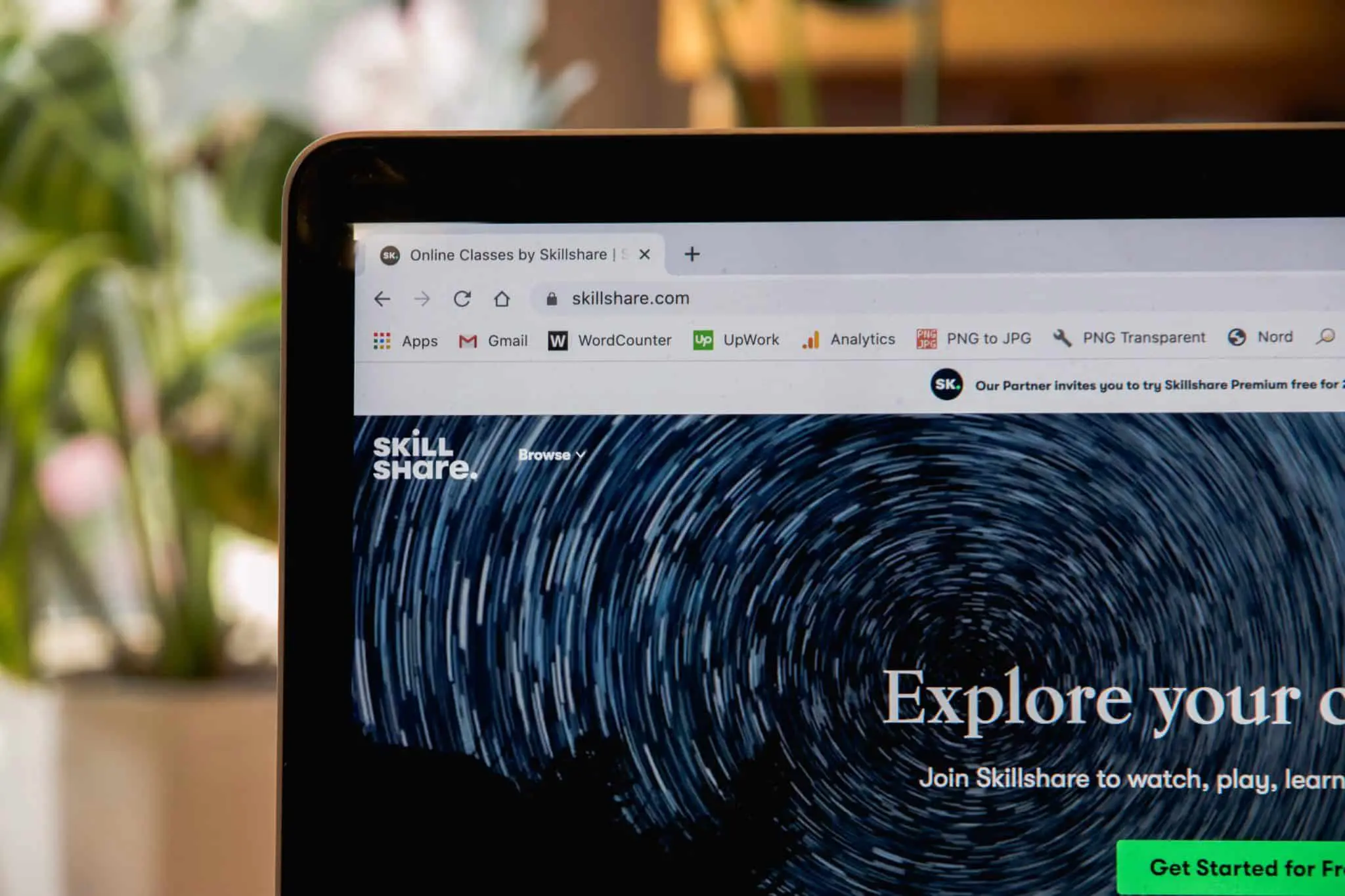 A website homepage on a laptop screen