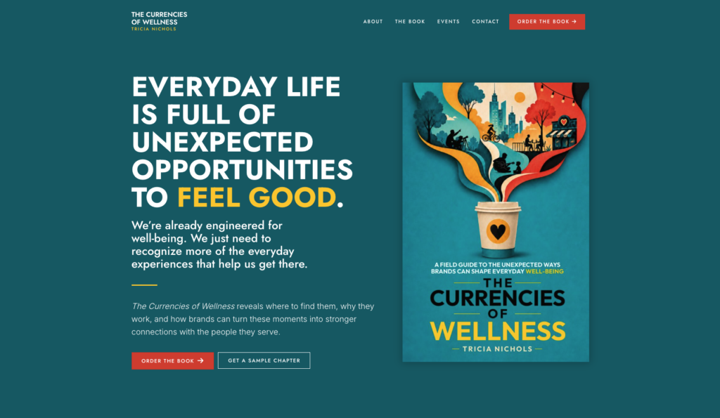 Image of the homepage from Tricia Nichols's author website.