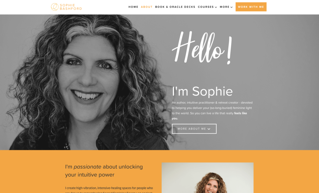 Image of Sophie Bashford's about page on her author website.