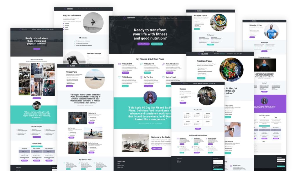 Fitness website template layouts