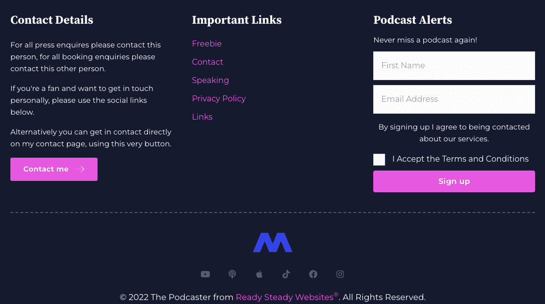 Example of a website footer