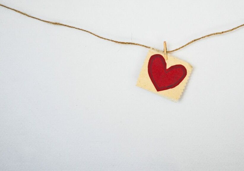heart picture pegged to string