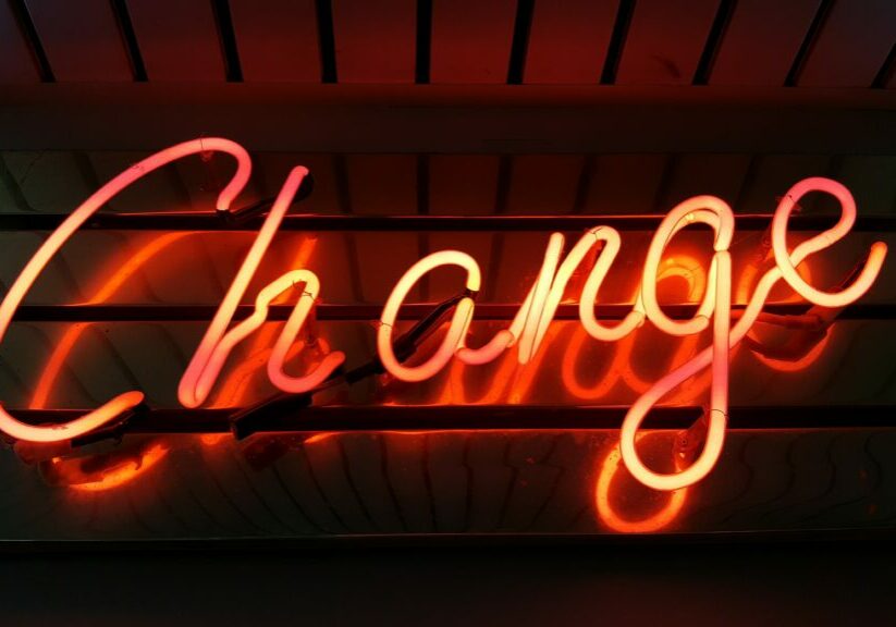 Neon sign with the word "Change"