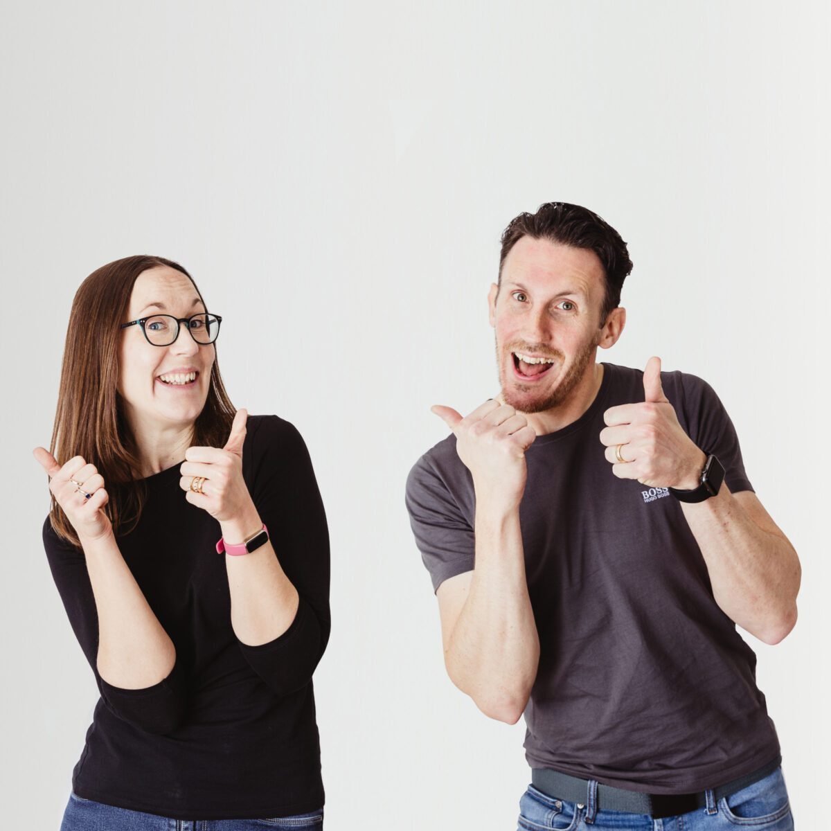 Chris and Jude Wharton sticking up their thumbs