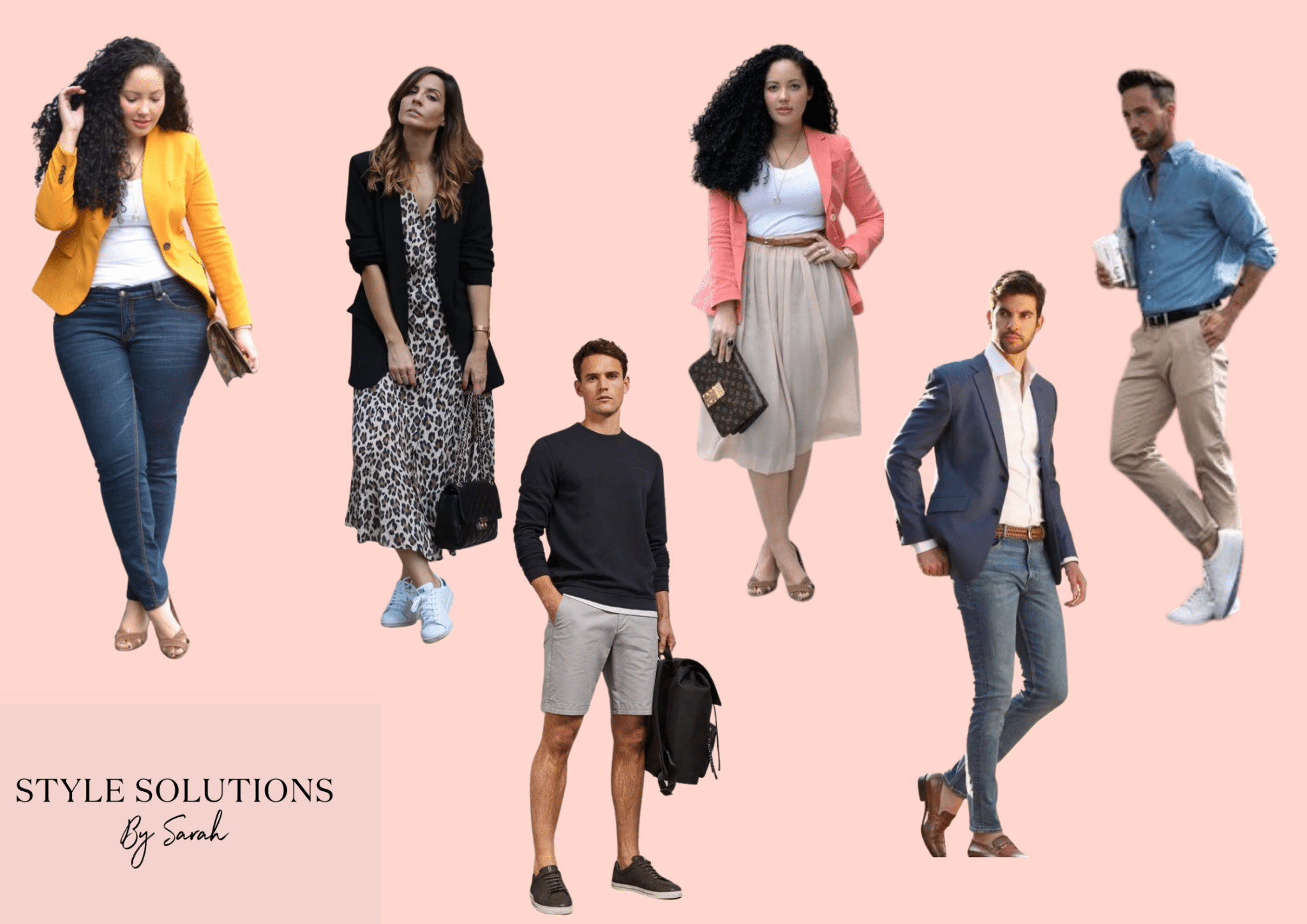 6 style tips - 3 men and 3 women dressed in smart casual clothes