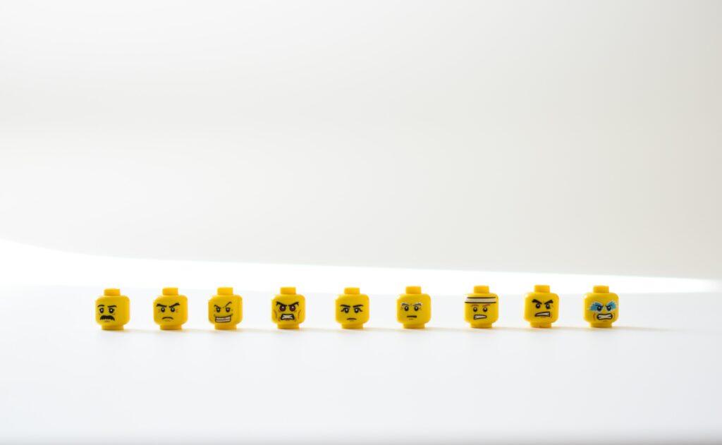 lego heads looking annoyed or angry