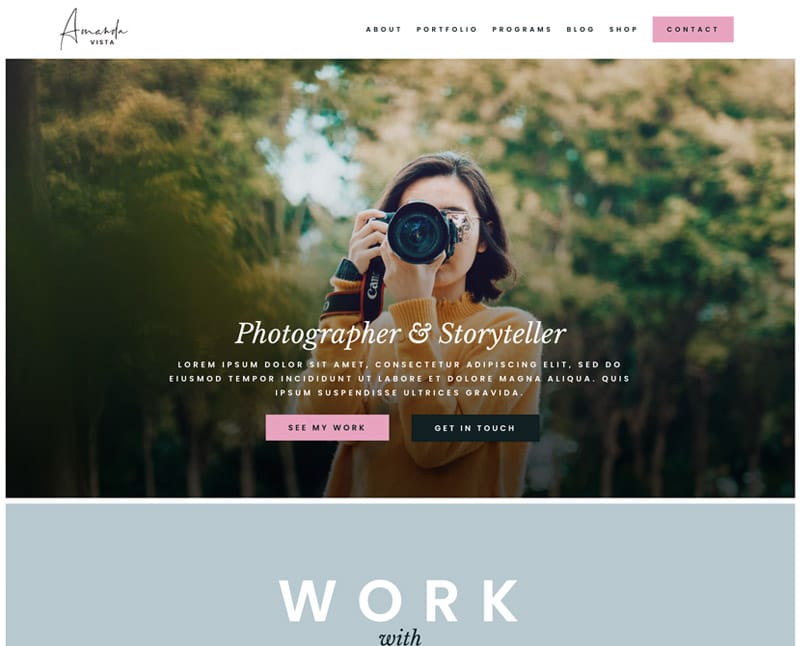 Screenshot of our Photographer website template