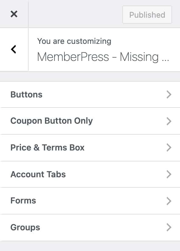 Customizer settings for Missing Bits for MemberPress WordPress plugin