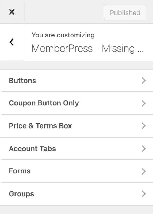 Customizer settings for Missing Bits for MemberPress WordPress plugin